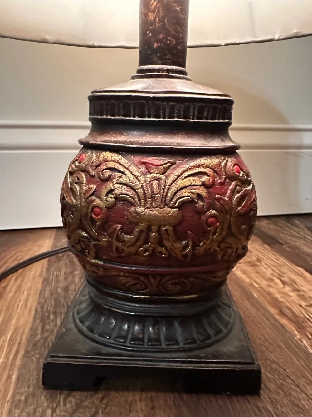 Classic Red and Gold Decorative Table Lamp with Cream Shade